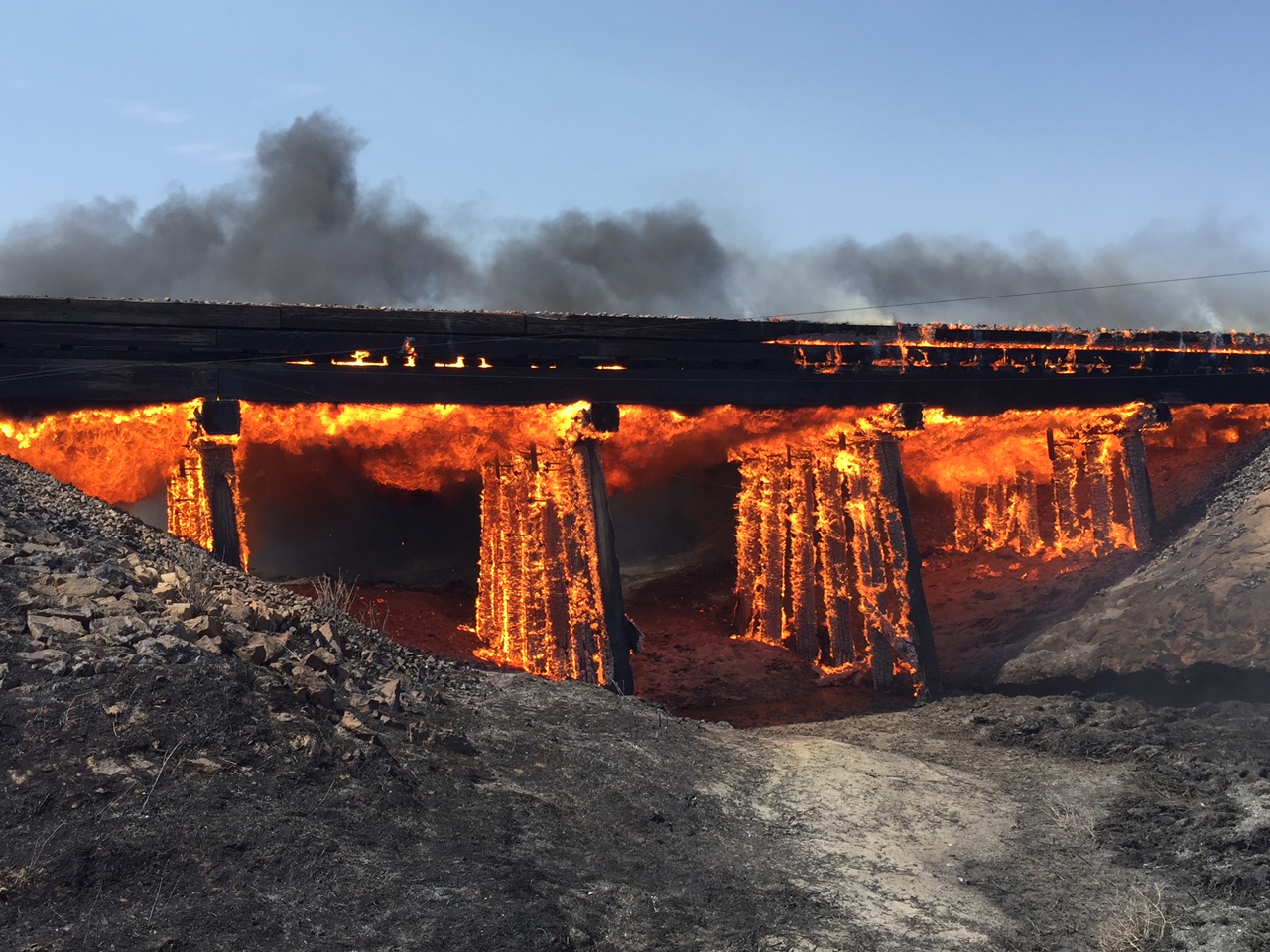 Highway 96 Reopens following Rail Bridge Fire Near Haswell Kiowa