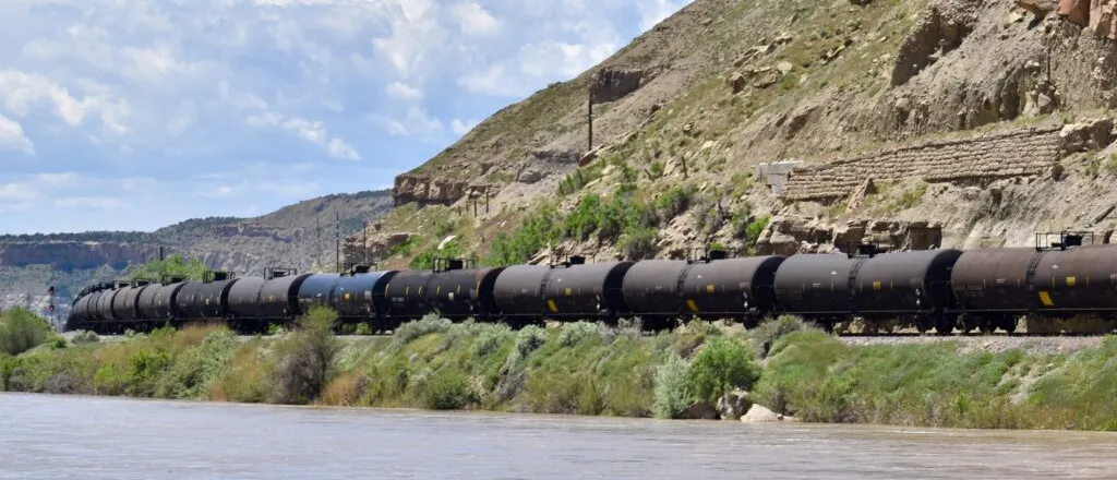 PICT A train of tanker cars travels the tracks along the Colorado River near Cameo on May 16, 2023. Chase Woodruff/Colorado Newsline