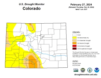 Colorado drought conditions as of February 27, 2024.