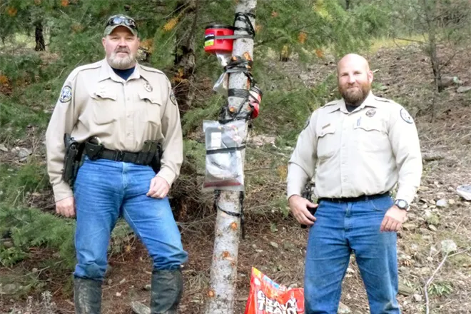 PICT CPW Officers with tree baited for bear poaching - CPW