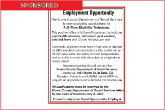Employment Opportunity - Kiowa County DSS