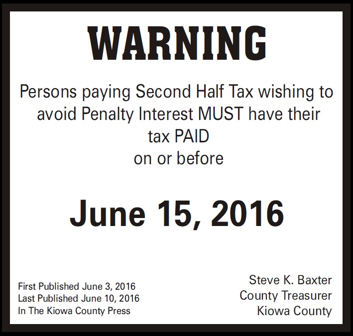 Delinquent Tax Notice Kiowa County Press Eads, Colorado, Newspaper