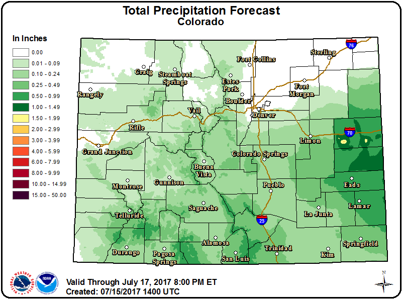 Map - Colorado Precipitation Forecast - July 15, 2017