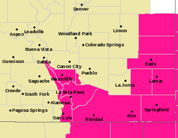 MAP Red Flag Warning Southeast Colorado February 26, 2018