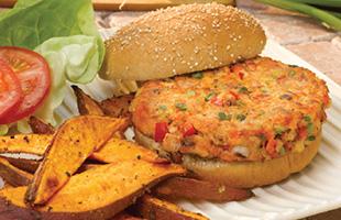 PICT RECIPE Sweet Potato Fries Salmon Burger - MyPlate PICT RECIPE Sweet Potato Fries Salmon Burger - MyPlate