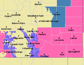 MAP Southeast Colorado winter weather