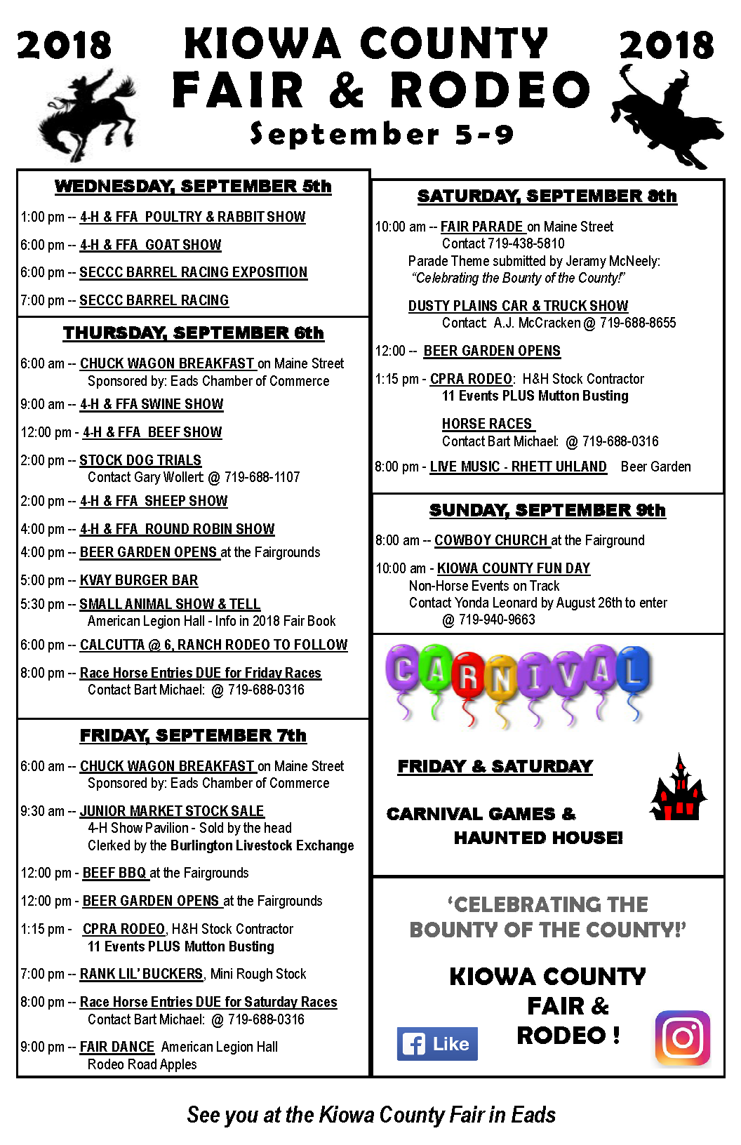 See all the events scheduled for the 2018 Kiowa County Fair Kiowa