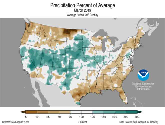 MAP March 2019 Percent of Normal Precipitation National - NOAA