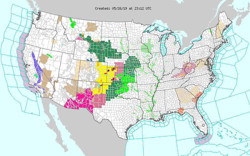 MAP National severe weather for May 26, 2019 1742 - NWS