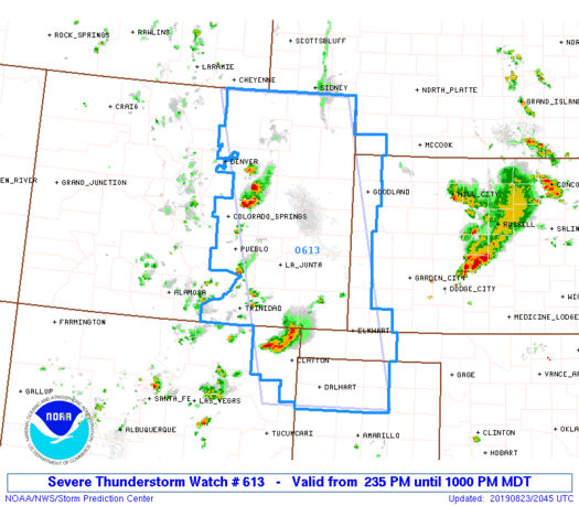 MAP Severe thunderstorm watch - August 23, 2019 - NWS