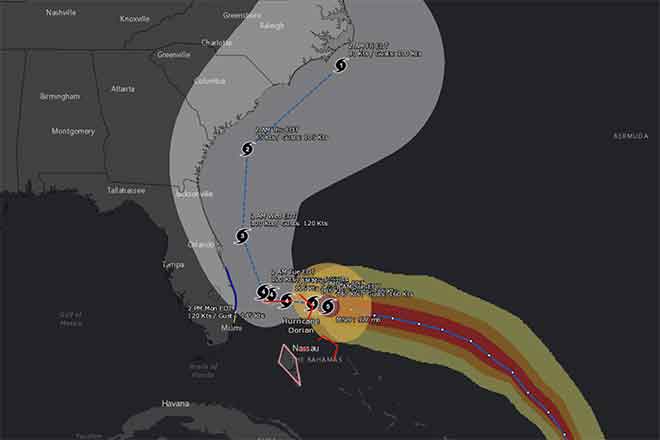 MAP Hurricane Dorian potential track as of September 1, 2019 - NOAA