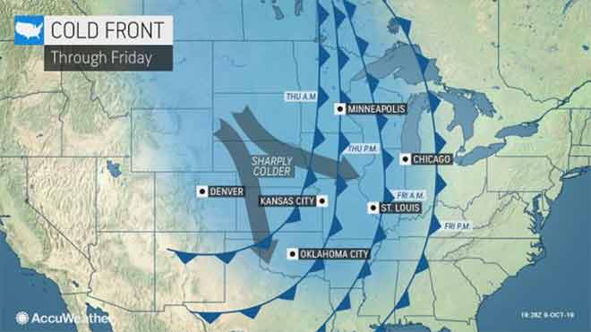 MAP 6xJ1 Cold front path through October 11, 2019 - AccuWeather MAP Cold front path through October 11, 2019 - AccuWeather