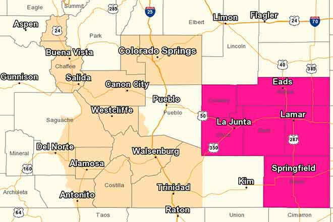 MAP 64J1 Fire danger in Colorado Friday and Saturday - October 18-19, 2019 - NWS MAP Fire danger in Colorado Friday and Saturday - October 18-19, 2019 - NWS