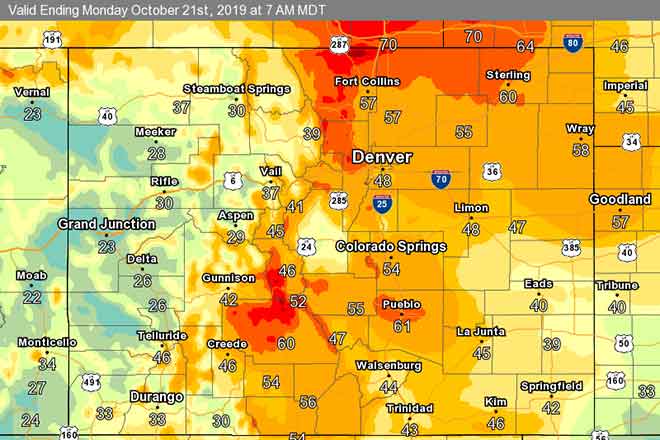 MAP 64J1 Wind gusts across Colorado October 20, 2019 - NWS MAP Wind gusts across Colorado October 20, 2019 - NWS