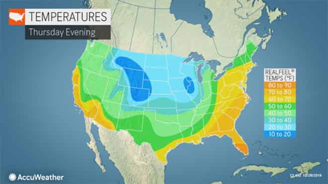 MAP 6xJ1 National Halloween temperature forecast - AccuWeather MAP National Halloween temperature forecast - AccuWeather