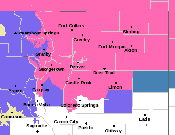 MAP Winter storm warning for much of northeast Colorado November 25-26, 2019 - NWS