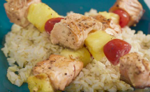 PICT RECIPE Hearty Salmon Skewers over Brown Rice - USDA PICT RECIPE Hearty Salmon Skewers over Brown Rice - USDA