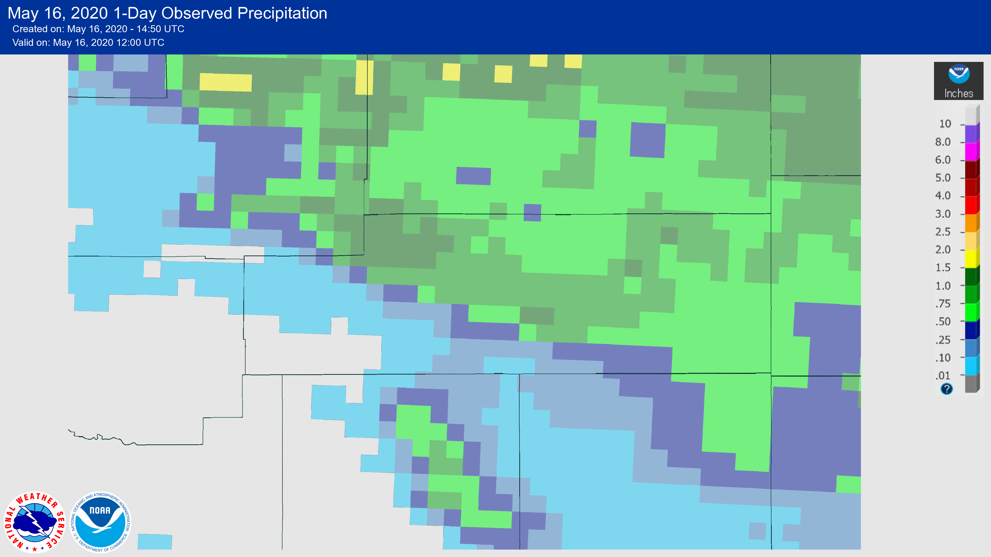 MAP May 16, 2020 1-Day Observed Precipitation in southeast Colorado - NWS MAP May 16, 2020 1-Day Observed Precipitation in southeast Colorado - NWS