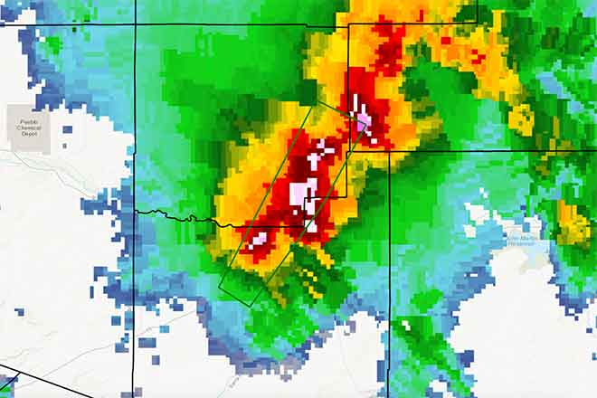 MAP Flash flood warning in southeast Colorado May 19, 2020 - NWS