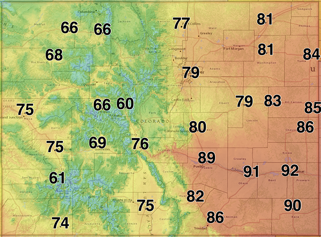 MAP Colorado high temperatures for May 23, 2020 - NWS MAP Colorado high temperatures for May 23, 2020 - NWS