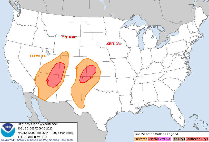 MAP Fire weather outlook for June 14, 2020 - NWS