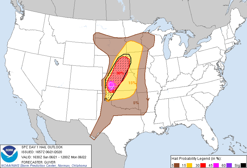 MAP United States Hail outlook for June 21, 2020 - NWS MAP United States Hail outlook for June 21, 2020 - NWS