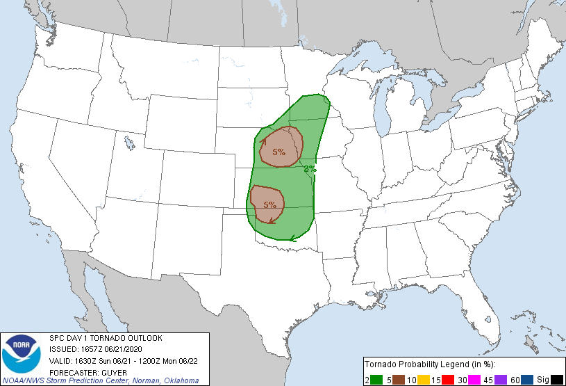 MAP United States Tornado outlook for June 21, 2020 - NWS MAP United States Tornado outlook for June 21, 2020 - NWS