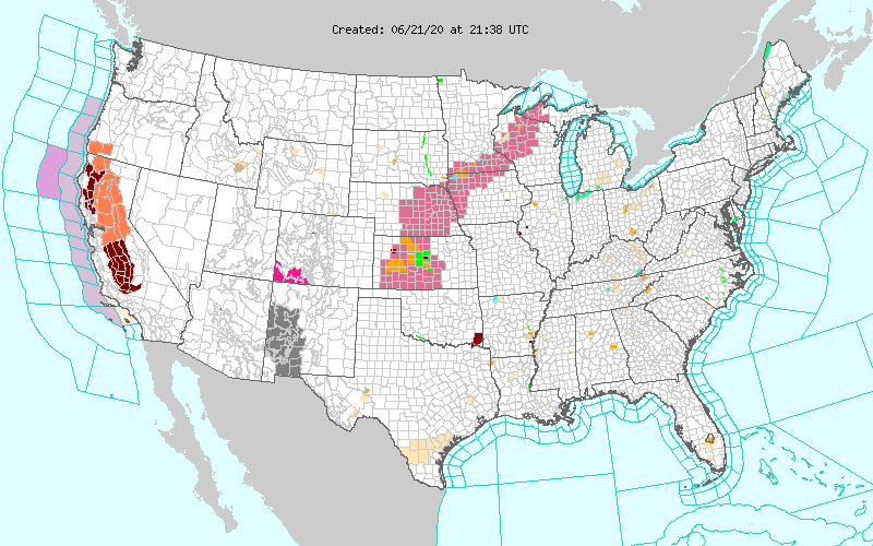MAP Weather hazards across the United States June 21, 2020 - NWS MAP Weather hazards across the United States June 21, 2020 - NWS