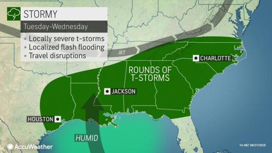 MAP Area for thunderstorms in the southeast United States for June 23-24, 2020 - AccuWeather MAP Area for thunderstorms in the southeast United States for June 23-24, 2020 - AccuWeather