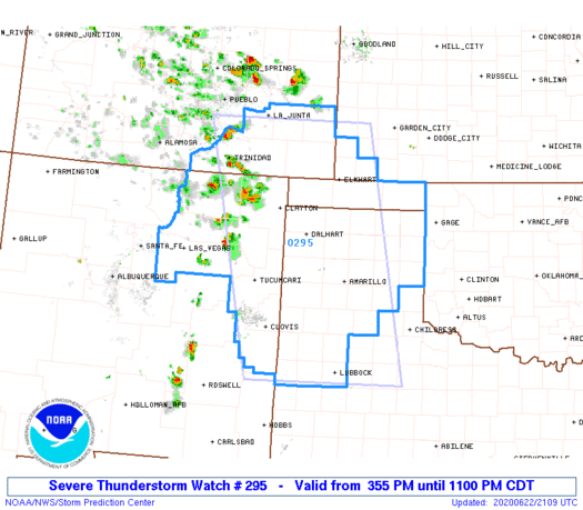 MAP Severe thunderstorm watch for Colorado, New Mexico, Kansas, Oklahoma and Texas June 22, 2020 - NWS MAP Severe thunderstorm watch for Colorado, New Mexico, Kansas, Oklahoma and Texas June 22, 2020 - NWS