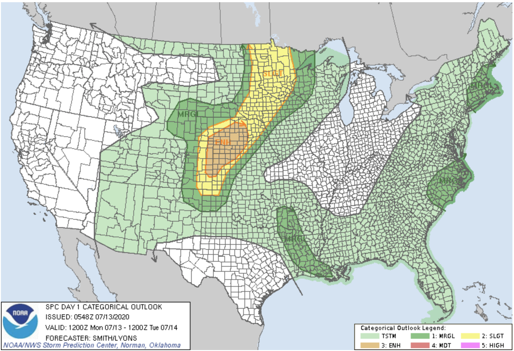 MAP Categorical outlook for July 13, 2020 - NWS MAP Categorical outlook for July 13, 2020 - NWS