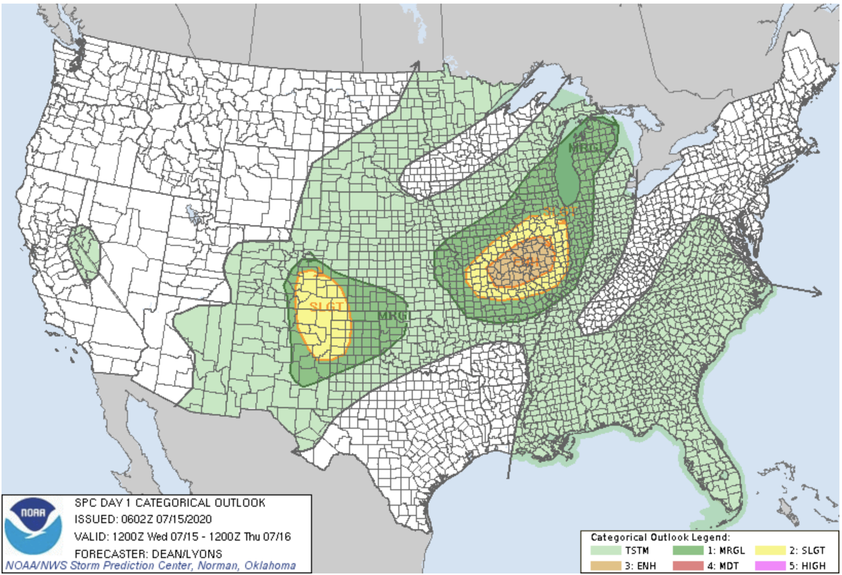 MAP Categorical outlook for July 15, 2020 - NWS MAP Categorical outlook for July 15, 2020 - NWS