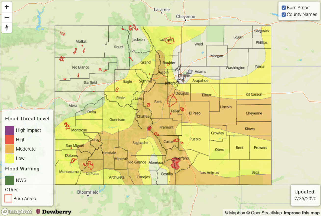 MAP Colorado flood risk for July 26, 2020 - CWCB