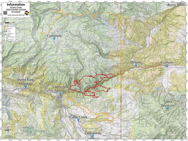 MAP 6xJ1 Grizzly Creek Fire perimeter as of August 14, 2020 MAP Grizzly Creek Fire perimeter as of August 14, 2020