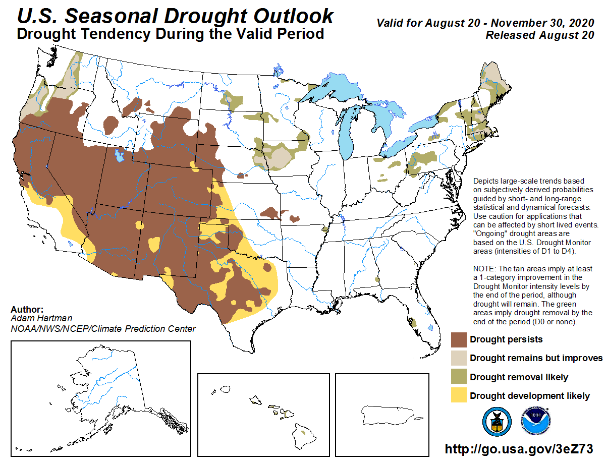 MAP Seasonal drought outlook for August 20 - November 20, 2020 - NOAA