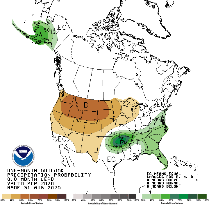 MAP United States monthly precipitation outlook for September 2020 - NOAA.