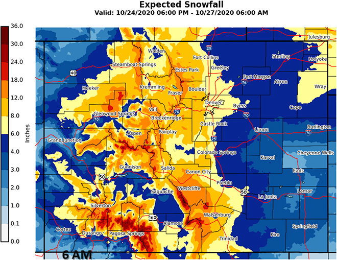 MAP Expected snowfall for October 24-27, 2020 - NWS MAP Expected snowfall for October 24-27, 2020 - NWS