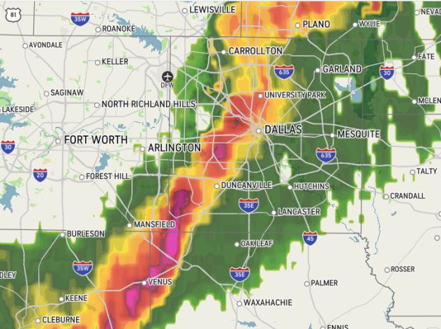 MAP Radar image of a line of storms that caused damage in Arlington, Texas - AccuWeather MAP Radar image of a line of storms that caused damage in Arlington, Texas - AccuWeather