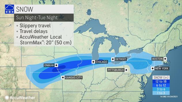 MAP National snow accumulation forecast for January 24-26, 2021 - AccuWeather
