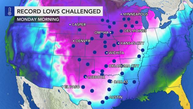 MAP Record low temperatures could fall February 15, 2021 - AccuWeather MAP Record low temperatures could fall February 15, 2021 - AccuWeather