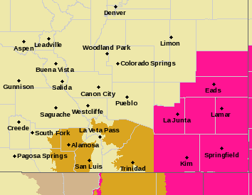 MAP Red flag warning for fire danger in southeast Colorado February 27, 2021 - NWS