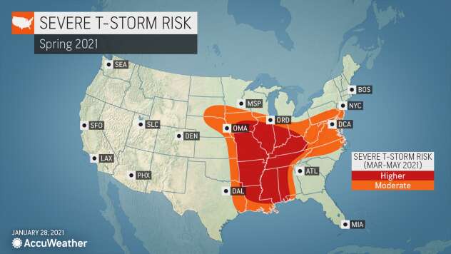 MAP Spring 2021 severe thunderstorm risk - AccuWeather
