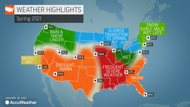 MAP U.S. spring 2021 weather highlights - AccuWeather