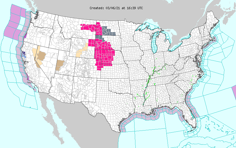 MAP Weather alerts in the United States, with high fire danger for midwest and plains states - NWS