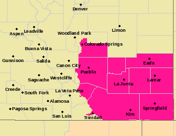 MAP Red flag warning in southeast Colorado March 8, 2021 - NWS