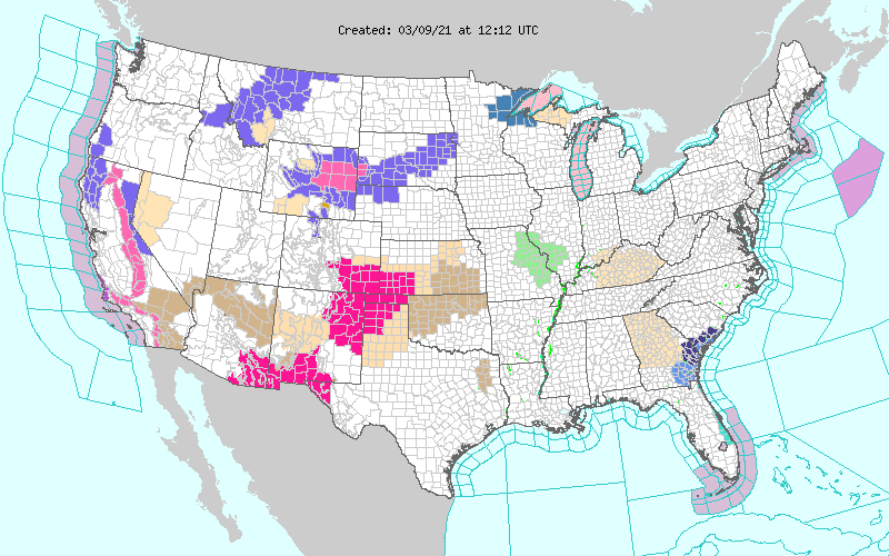 MAP National weather alerts for March 9, 2021 - NWS