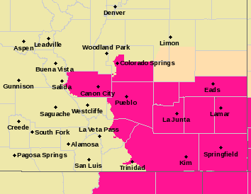 MAP Red flag warning in southeast Colorado March 9, 2021 - NWS