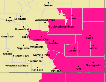 MAP Red flag warning for southeast Colorado Wednesday, March 10, 2021 - NWS