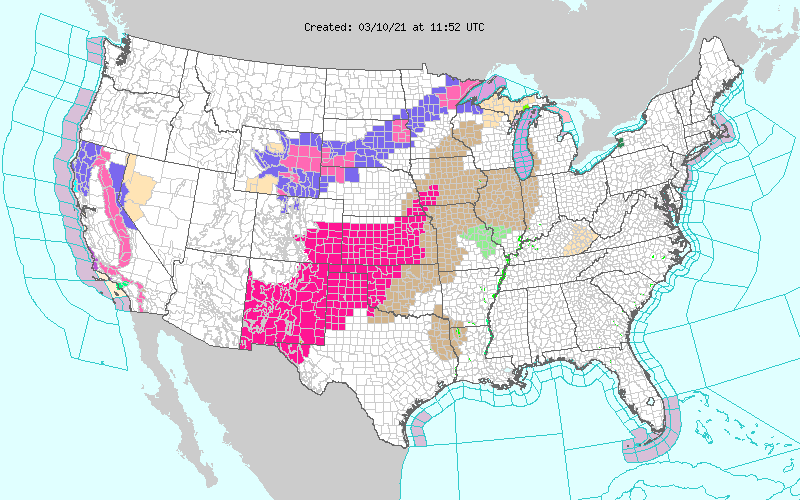 MAP United States weather alerts for Wednesday, March 10, 2021 - NWS