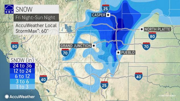 MAP Expected snow accumulation through Sunday, March 14, 2021 - AccuWeather